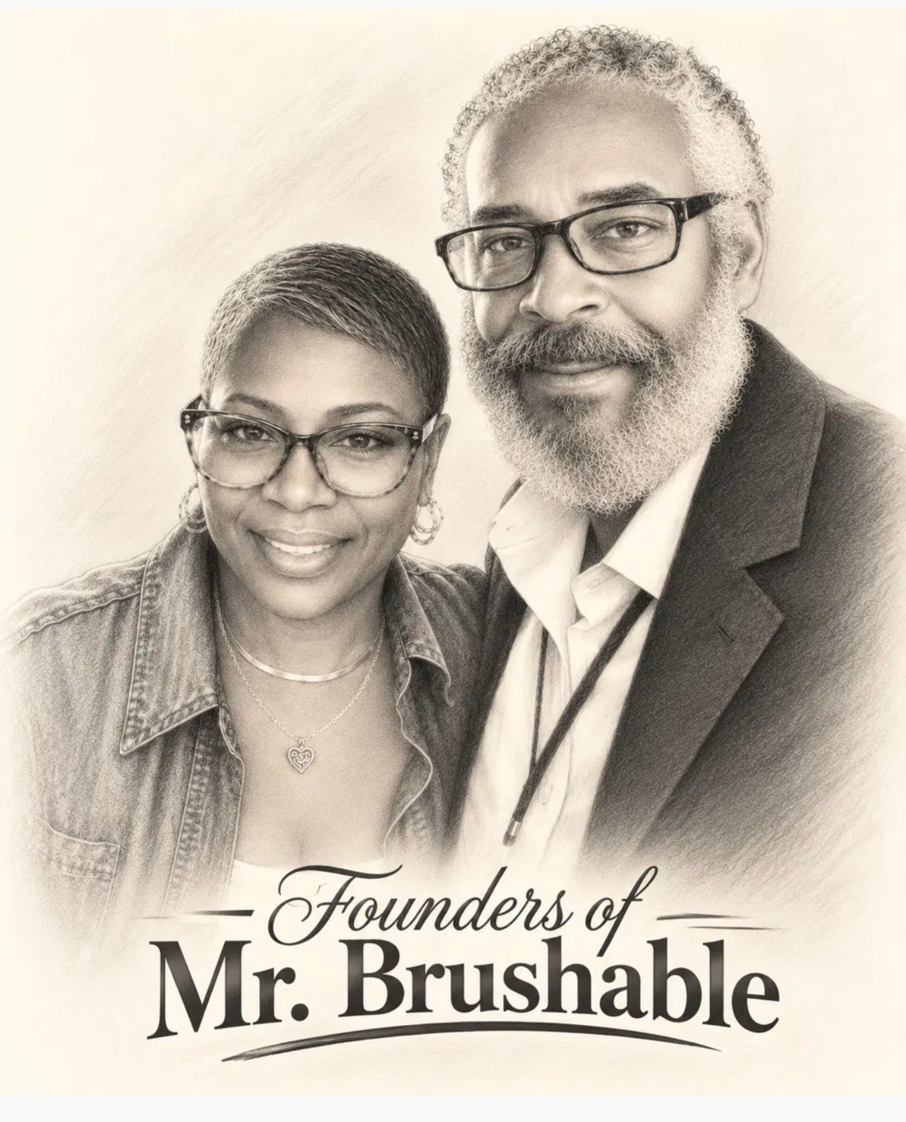 Pencil-style portrait of Mr. Brushable founders David Sparks and Kim Carter Sparks