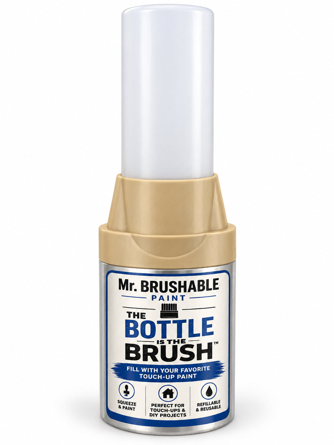 Empty Mr. Brushable 4 oz bottle with built-in brush, ready to fill with your own paint