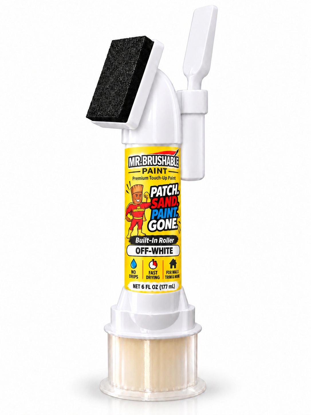 Mr. Brushable wall repair bottle with side spatula and flip-up sanding sponge
