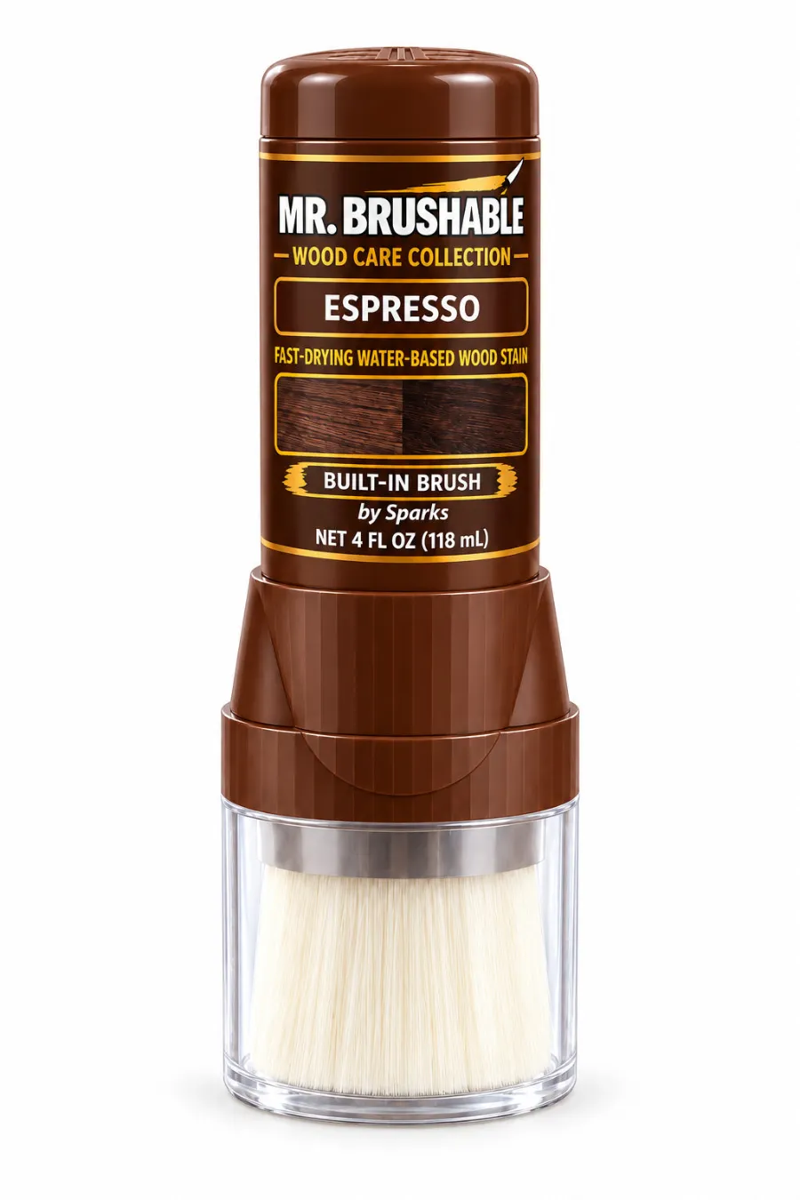 Mr. Brushable Espresso wood stain + poly, 4 oz bottle with built-in brush